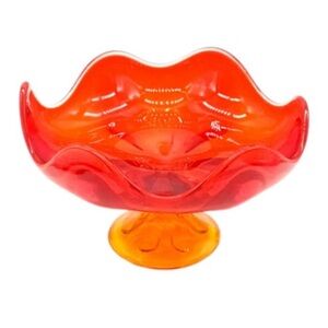 Viking Glass Epic 6 Petal Persimmon Amberina Pedestal Compote/Candy Dish